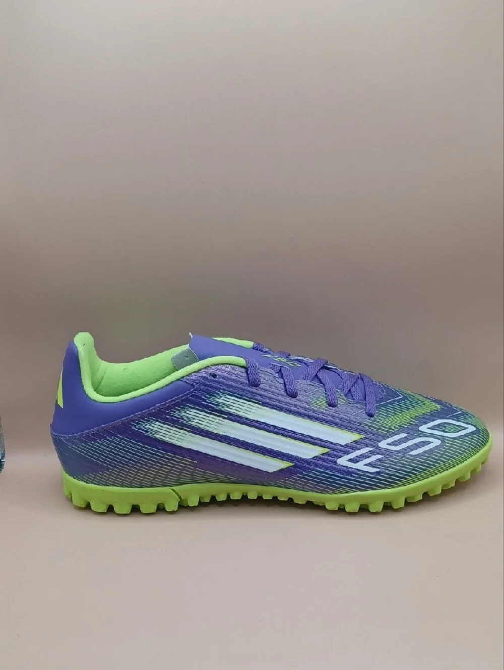 NWOB Adidas F50 Club Series TF Soccer Cleats-Purple/Green Men Size 8.5 US